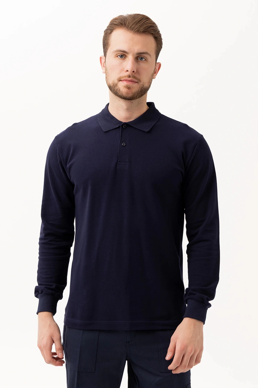 Padus %100 Pamuk Polo Yaka Uzun Kollu T-shirt Lacivert