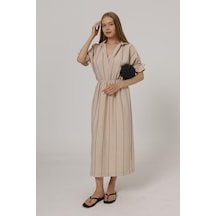 Moderie Butik Beli Lastikli Elbise - Taş Altın