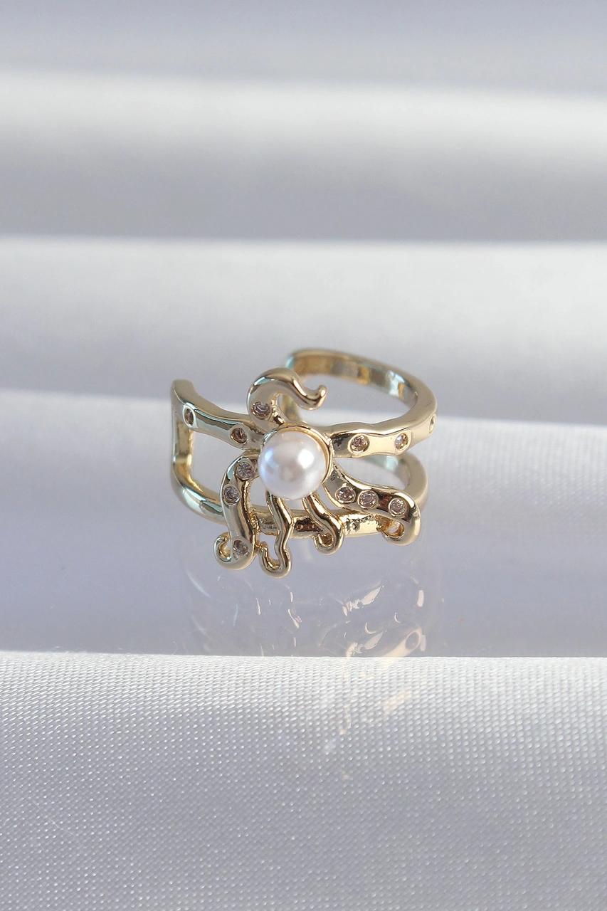 Pirinç Gold Renk İncili Ahtapot Earcuff Küpe Diğer
