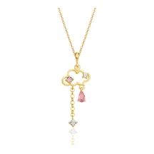 Gümüş Altın Yaldızlı Pembe Zirkon Taşlı Bulut Kolye Barcode Gümüş - Rose Gold