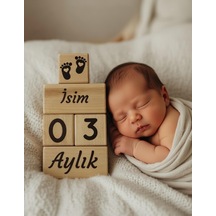 Oduncu Dünyası Ahşap Bebek Anı Küpleri - Kişiye Özel İsim Baskılı - 5 Parça Set - Fotoğraf Çekimi ve Oda Dekora