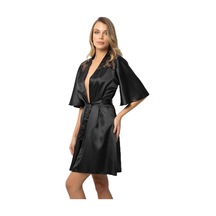 Sırtı Dantelli Saten Sabahlık,90380 Rollback Altın - Siyah