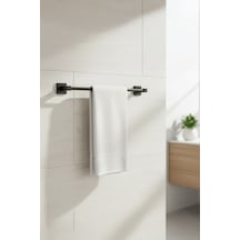 Siyah Yapışkanlı Uzun Havluluk Kare Topuzlu, Yapıştır/vidala Montajlı Dayanıklı Metal Askı - S-101 - Kts Siyah