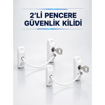 Mey İthalat Anahtarlı Pencere Güvenlik Aparatı Beyaz Kablolu Açılma Sınırlayıcı 2 Li Set