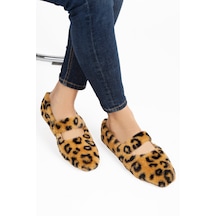 Leopar Ultra Yumuşak Peluş Kadın Ev Babeti Hafif Taban Panduf Leopar