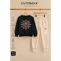 Overmax Örümcek Ağ Baskılı Kapüşonsuz Sweatshirt & Eşofman Altı Takım 3-12 Yaş Siyah-bej - 921070561 Siyah-bej