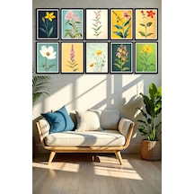 10 Lu Çiçek Görselli Ahşap Mdf Duvar Tablo Seti, Salon Yatak Odası Modern Dekor
