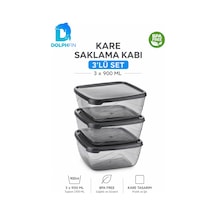3 Lü Kare Saklama Kabı Seti 3x900 Ml Füme Şeffaf Siyah Kapaklı Bpa İçermez