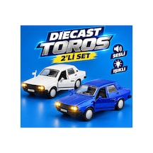 Alpmodel Çek Bırak Mavi Beyaz Renault Sesli Ve Işıklı 12 Cm Diecast Metal Model Oyuncak Araba 2'li Set