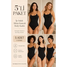 Loule Kadın 5'li %95 Pamuklu İnce Askılı Alttan Kancalı Body Siyah