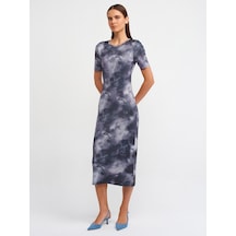 Dilvin Bisiklet Yaka Kısa Kol Baskılı Triko Elbise Füme Dilvin Bisiklet Yaka Kısa Kol Baskılı Triko Elbise Füme