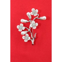 Silver İnci Çiçeği Broş. Yaşlı Tasarım Broş. Yaka İğnesi Broş. Kadın Broş. Broş, İncili Çiçek Broş. Gümüş