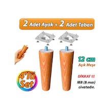 Ahşap Ayak 12 Cm 4'lü Set Açık Meşe M8 Civatalı Bağlantı Aparatlı Dolap Mobilya Koltuk Kanepe Destek Ayağı Ayakları Açık Meşe