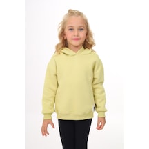 Toontoy Kız Çocuk Oversize Kapüşonlu Düşük Omuz Baskılı Sweatshirt - 3 İplik Şardonlu Açık Yeşil