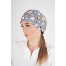Unisex Snack Time Desenli Doktor Hemşire Hastane Medikal Aşçı Cerrahi Bonesi Gri