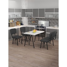 Hayat 70x110 Beyaz Mutfak Masası, Mutfak Masası Takımı, Yemek Masası, 2 Sandalye 1 Bench - Antrasit Antrasit