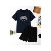Uyguntarz Unisex Brooklyn Baskılı Tasarım Şort Takım Lacivert