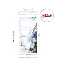 30x60 Cm Kendinden Yapışkanlı Duvar,banyo,tezgah Arası Bej Beyaz-mavi Mermer Desen -24 Adet 30 X 60 Cm