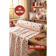 30 Metre Pamuk Kırmızı Kalpli Poplin Kumaş En: 240 Cm Nevresim, Çarşaf, Yastık Kılıfı, Elbise, Çanta