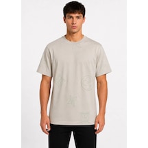 Hzr Wear %100 Pamuk Regular Fit Bisiklet Yaka Kısa Kollu Kabartma Baskılı Erkek Tişört Gri