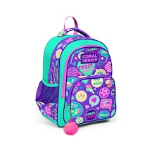 Coral High Kids Su Yeşili Mor Desenli Üç Bölmeli Okul Sırt Çantası 14413