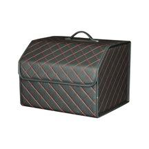 Cbtx 10006 Araç Bagajı Düzenleme Kabı Katlanabilir Deri Saklama Kutusu, Orta Boy - Izgaralı / Siyah+kırmızı Çizgi