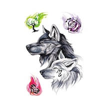 Geçici Dövme Seti - Siyah Ve Beyaz Kurt Figürlü, Gül Ve Kalp Desenli Su Geçirmez Tattoo Çok Renkli