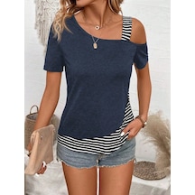 Kadın Kısa Kollu Omuzdan Askılı Viskon Bluz Lacivert