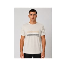 Hzr Wear Erkek Nakış Baskı Detaylı Sıfır Yaka Regular Fit %100 Pamuk Tişört Bej