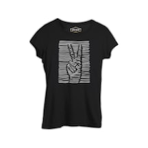 Peace Hand Sign İn 3d Siyah Kadın Tshirt 001