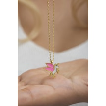 925 Ayar Gümüş Gold Pembe Mineli Unicorn Kolye