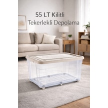 55 Lt Tekerlekli Kilitli Saklama Kutusu 1 Adet Depolama Düzenleyici Ekru