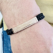 Gümüş Erkek Bileklik,14k Rose Altın Kaplama Isim Yazılabilir