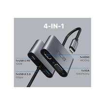 Inca Itpc-06t Type-c Hub X4 Hdmı 4k 30 Hz+ Vga+ Usb 3.0+pd 100w Alumınyum Kasa Çoklayıcı Nxrlvng