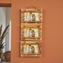 El Yapımı Doğal Ahşap 3 Lü Bambu Bamboo Fotoğraf Çerçevesi Dekoratif Ev Ofis Hediyesi Duvar Süsü -10
