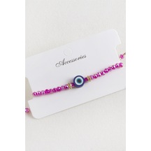 Nazar - 248 - Kristal Makrome İp - Nazblsmm - Bileklik Pembe
