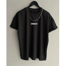 Brooklyn Minimal Yazı T-shirt - Siyah Baskılı Oversize Bisiklet Yaka Kısa Kol SIYAH