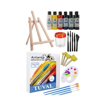 30x30 Tuval Seti 1 Paket Masa Üstü Şövale Mydido Akrilik Boya Plastik Spatula Resim Fırçası Palet Ponpon Sünger Fırça
