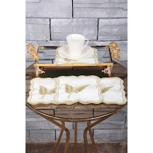 Bonny Home Palmiye Yaprak Gold 6'li Kokteyl Sunum Peçetesi, Nakış İşlemeli, 15x15 Cm Diğer