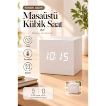 Ahşap Dijital Kübik Masa Saati Termometre Ve Alarm Çok Renkli 36814524