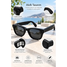 Kameralı Akıllı Gözlük Smart Glasses Güneş Gözlüğü Modern Siyah