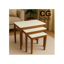 Ant Home Mono Zigon Sehpa Üçlü Lüx %100 Ağaç Lake Boyalı Sehpa Ekru