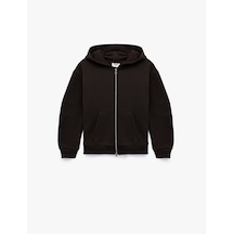 Koton Uzun Kollu Cepli Basic Fermuarlı Şardonlu Kapşonlu Sweatshirt Kahverengi 6wkg10579ak Kahve