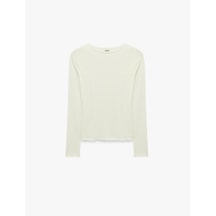 Koton Koyun Yünü Karışımlı Slim Fit Dikiş Detaylı Uzun Kollu Bisiklet Yaka Bluz Ekru 7wak80016pk
