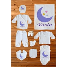 Cucul İsim Baskılı %100 Pamuk Baskılı 10 Lu Organik Erkek Bebek Hastane Çıkışı Beyaz