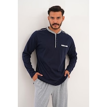 Çift Kaplan Erkek Düz Patlı Lacivert Pijama Takımı 8000 Lacivert