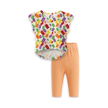 Haribo Lisanslı Fırfırlı Kollu Desenli T-shirt Tayt Takım Mor