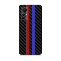 Xiaomi Mi 12 Pro Uyumlu Bordo Mavi Karbon Desenli Silikon Kılıf