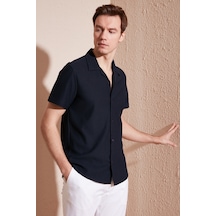 Buratti Pamuk Karışımlı Apaş Yaka Kısa Kollu Regular Fit Erkek Gömlek Cf24S115882 Lacivert