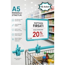 10 Adet - A5 Mandallı Etiketlik Fiyatlık Sepet Raf Askılık Fiyat Etiketi Çerçeveli Market Mağaza Turkuaz